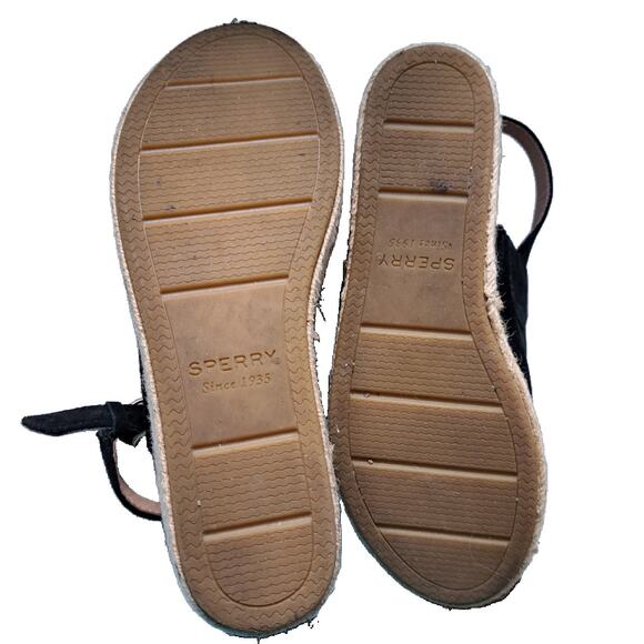 SPERRY Black Suede Delmare Platform Espadrille Sandals SIze 8 - Picture 8 of 9